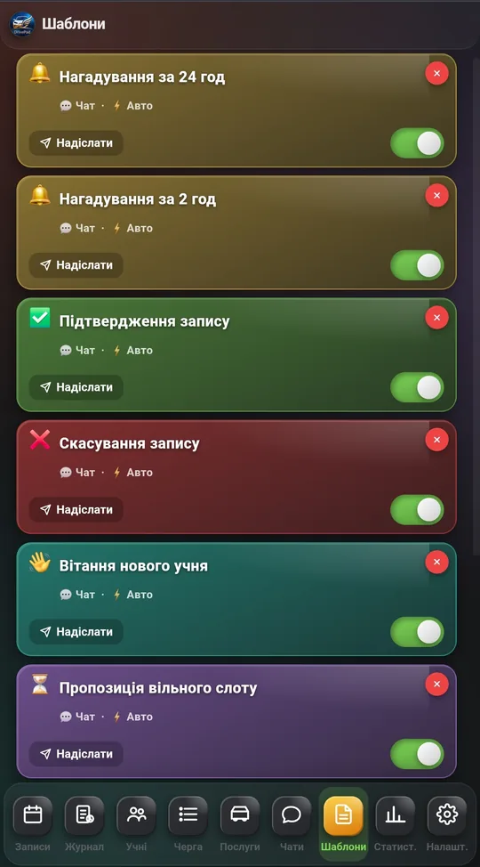 Notification templates in DrivePad